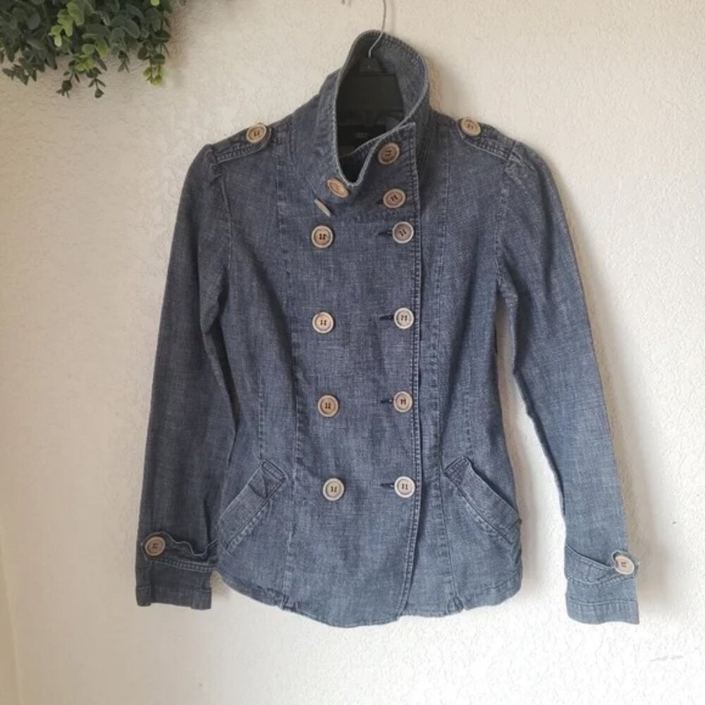 Obey ♡ Double Breasted Lightweight Chambray Jacket w Wooden Buttons